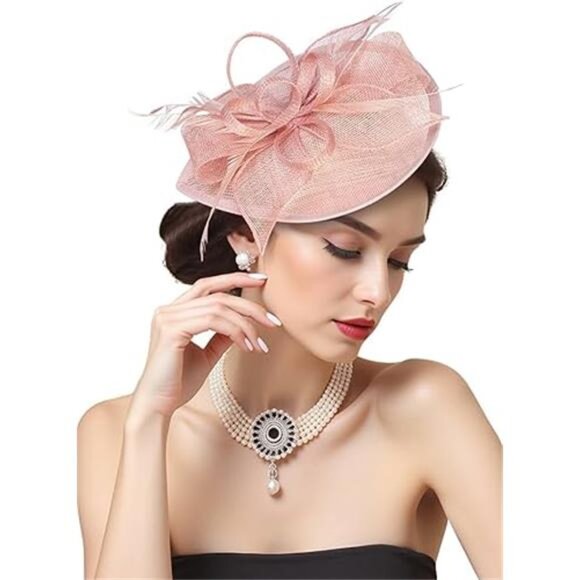 Fascinator Hat Floral Feather Pillbox Derby Hats for Women Wedding - Picture 8 of 8